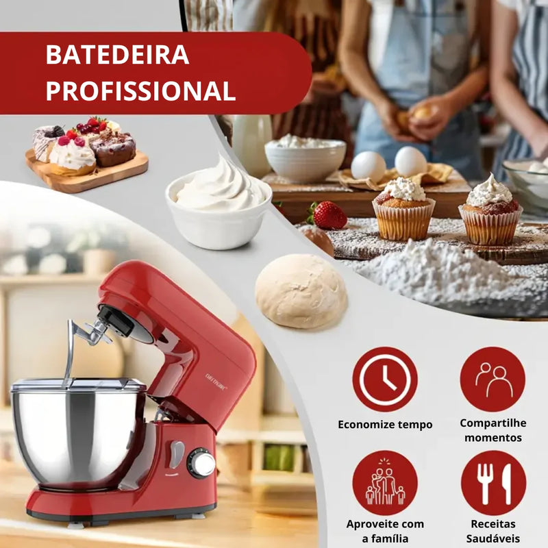 [Leve 2 Pague 1] Batedeira Elétrica Multiuso ChefMax Inox 6 Velocidades + BRINDE: Fruteira Giratória 4 Andares