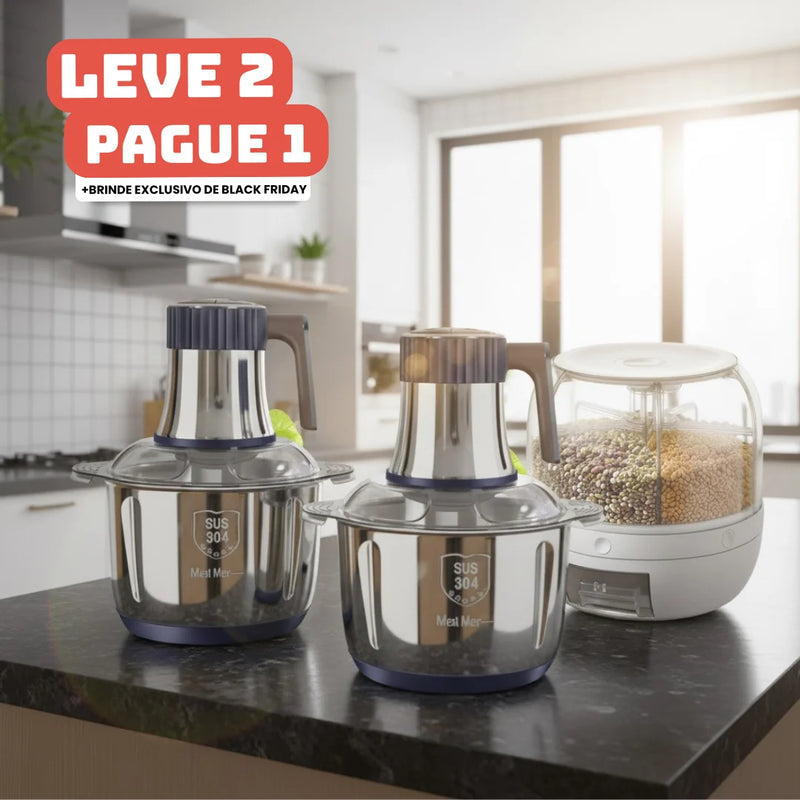 [Leve 2 Pague 1] Moedor Elétrico Multiuso TurboChef Inox 5 em 1 + BRINDE: Dispenser Giratório Automático